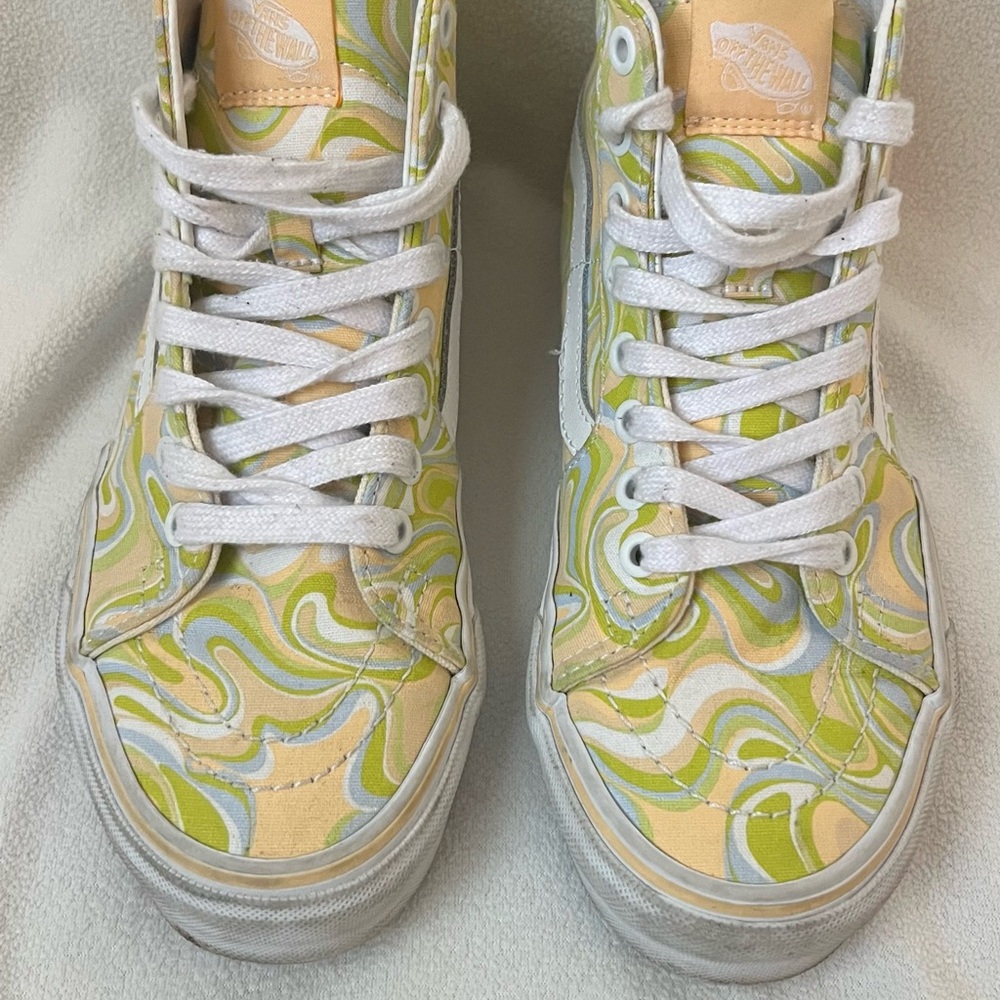 Vans Women's Sneakers - Green and Cream Swirl